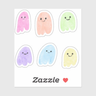 Niedliche Rainbow Ghosts Wasserfarbe Pastell Hallo Aufkleber