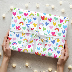 Niedliche Rainbow Hearts Geschenkpapier