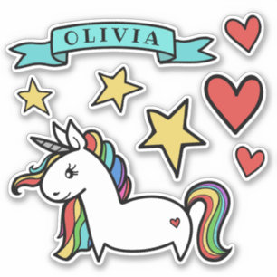 Niedliche Rainbow-Maned Unicorn-Herzen Aufkleber