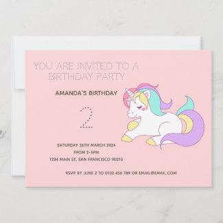 Niedliche Rainbow Unicorn Geburtstagsparty Einladu Einladung