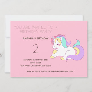 Niedliche Rainbow Unicorn Geburtstagsparty Einladu Einladung