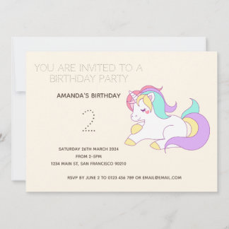 Niedliche Rainbow Unicorn Geburtstagsparty Einladu Einladung