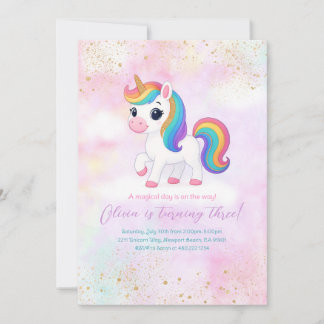 Niedliche Rainbow Unicorn Geburtstagsparty Einladu Einladung