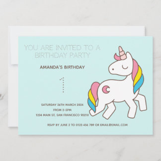 Niedliche Rainbow Unicorn Geburtstagsparty Einladu Einladung