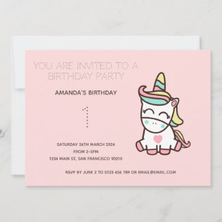 Niedliche Rainbow Unicorn Geburtstagsparty Einladu Einladung