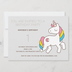 Niedliche Rainbow Unicorn Geburtstagsparty Einladu Einladung