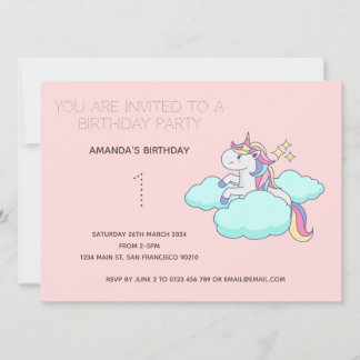 Niedliche Rainbow Unicorn Geburtstagsparty Einladu Einladung