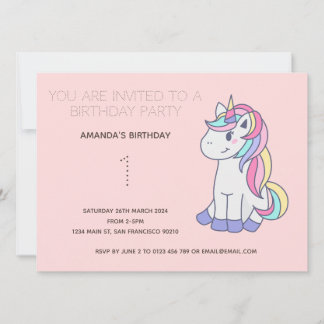 Niedliche Rainbow Unicorn Geburtstagsparty Einladu Einladung