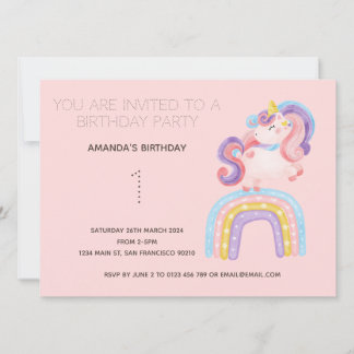 Niedliche Rainbow Unicorn Geburtstagsparty Einladu Einladung