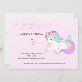 Niedliche Rainbow Unicorn Geburtstagsparty Einladu Einladung