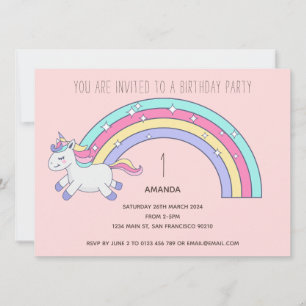 Niedliche Rainbow Unicorn Geburtstagsparty Einladu Einladung