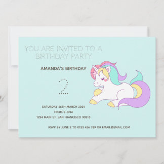 Niedliche Rainbow Unicorn Geburtstagsparty Einladu Einladung