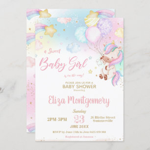 Niedliche Rainbow Unicorn Girl Baby Dusche  Einladung