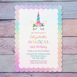 Niedliche Rainbow Unicorn Magical Birthday Party Einladung