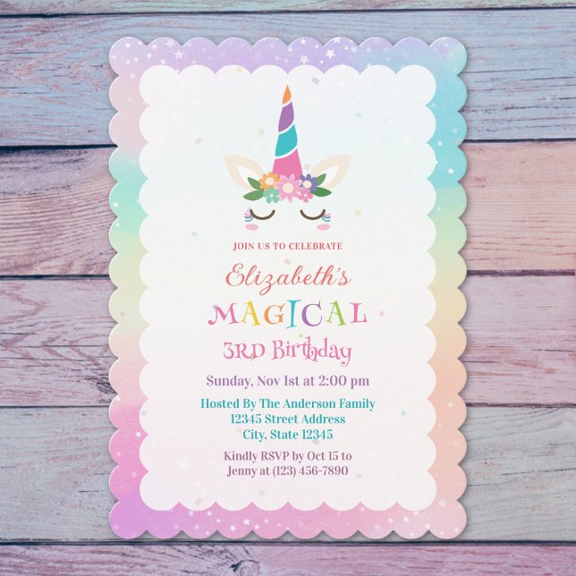 Niedliche Rainbow Unicorn Magical Birthday Party Einladung (Von Creator hochgeladen)