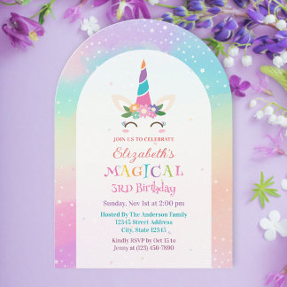 Niedliche Rainbow Unicorn Magical Birthday Party Einladung