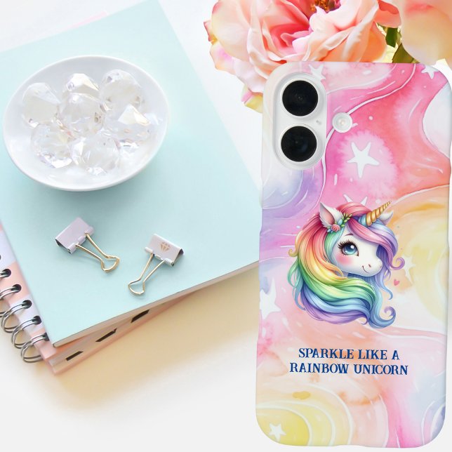 Niedliche Rainbow-Unicorn-Personalisierte Botschaf Case-Mate iPhone Hülle (Von Creator hochgeladen)