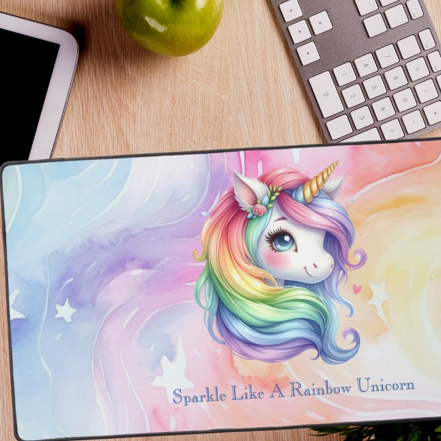 Niedliche Rainbow-Unicorn-Personalisierte Botschaf Schreibtischunterlage (Von Creator hochgeladen)