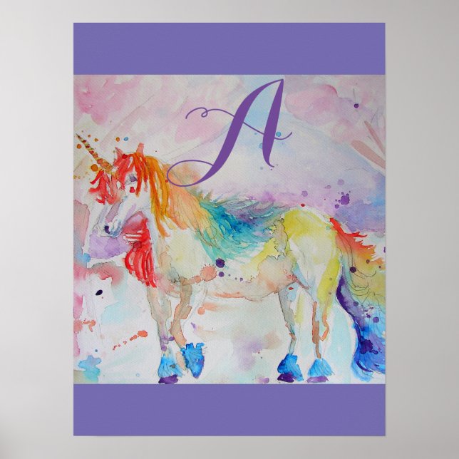 Niedliche Rainbow Unicorn Wasserfarben Girls indiv Poster (Vorne)
