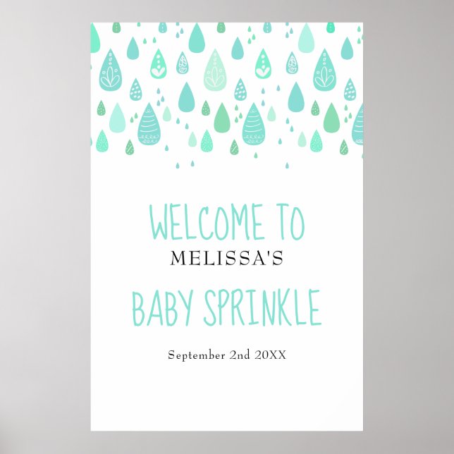 Niedliche Raindrops Baby Sprinkle / Dusche Willkom Poster (Vorne)