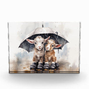 Niedliche Rainy-Day-Ziegen Fotoblock