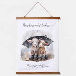 Niedliche Rainy-Day-Ziegen Wandteppich Mit Holzrahmen