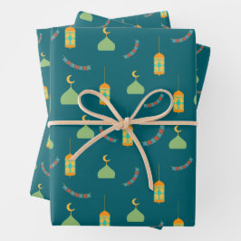 Niedliche Ramadan Green Eid-Geschenkpapier-Blätter Geschenkpapier Set