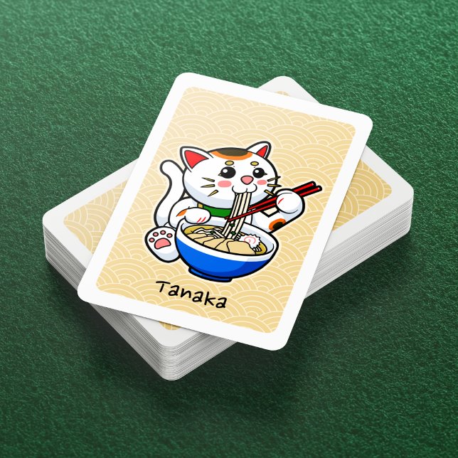 Niedliche Ramen essen Japanisch Lucky Cat - Person Spielkarten (Lucky Cat Eating Ramen Playing Cards- Deck View)