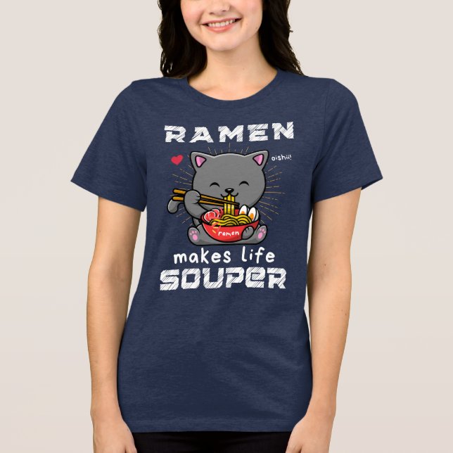 Niedliche Ramen machen Lebenswärmer Katzennudeln Tri-Blend Shirt (Vorderseite)