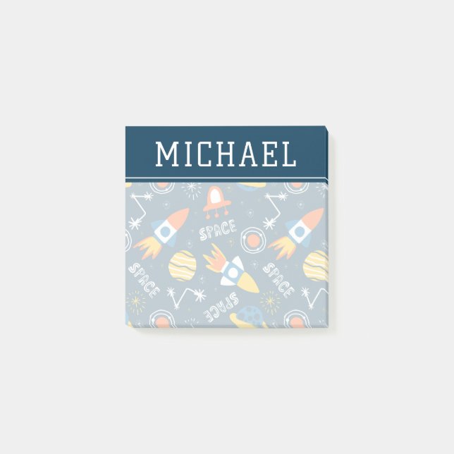 Niedliche Raumabenteuermuster Post-it Klebezettel (Vorderseite)