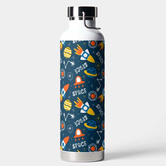 Niedliche Raumabenteuermuster Trinkflasche (links)