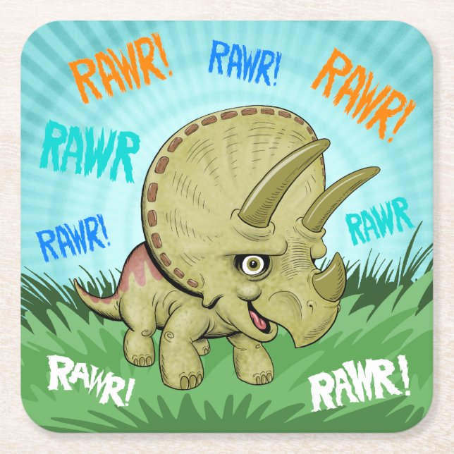 Niedliche RAWR-Triceratops Rechteckiger Pappuntersetzer (Vorderseite)