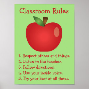 Niedliche Red Apple Custom Classroom Rules Poster