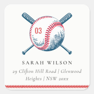 Niedliche Red Baseball Bat Star Kinderadresse Quadratischer Aufkleber