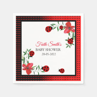 Niedliche Red & Black Ladybugs | Aquarellfarbene B Serviette