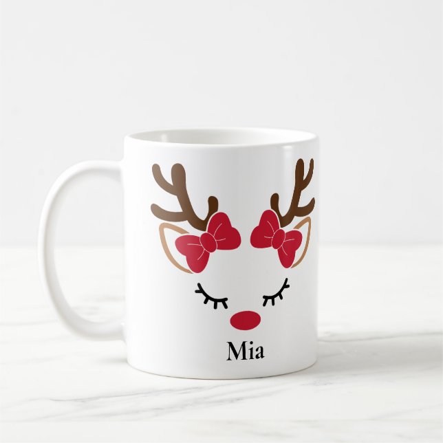 Niedliche Red Bows Girl Rentier Weihnachtsfeier Ta Kaffeetasse (Links)