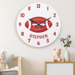 Niedliche Red Boys Football Bedroom Wall Große Wanduhr