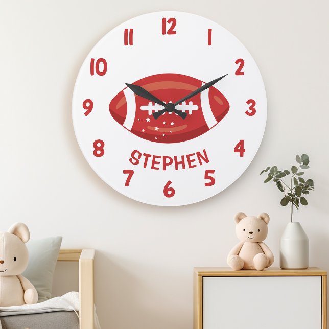Niedliche Red Boys Football Bedroom Wall Große Wanduhr (Von Creator hochgeladen)