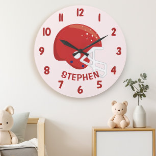 Niedliche Red Boys Football Helm Schlafzimmerwand Große Wanduhr