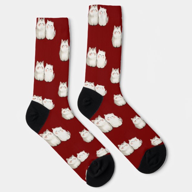 Niedliche Red Cat Pattern Socken - Cosy & Stylish  (Rechts)