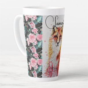 Niedliche Red Fox Animal Rose Aquarellfarbe Latte  Milchtasse
