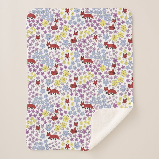 Niedliche Red Fox farbige Wildblumen Kinder Sherpadecke (Vorderseite)