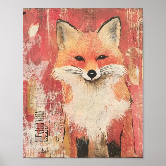 Niedliche Red Fox-Mischmedien Poster (Vorne)