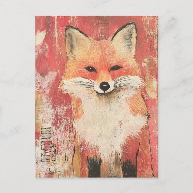 Niedliche Red Fox-Mischmedien Postkarte (Vorderseite)