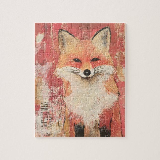 Niedliche Red Fox-Mischmedien Puzzle (Vertikal)