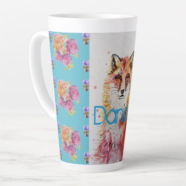Niedliche Red Fox Rose Aquamarine  Rose Latte Tass Milchtasse (Linke Ecke)