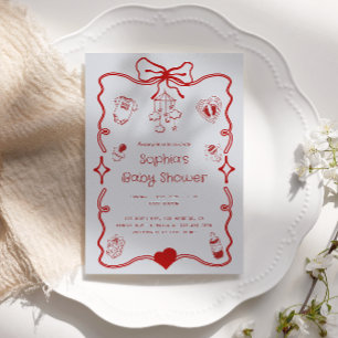 Niedliche Red & Gray Baby Dusche für Mädchen oder Einladung