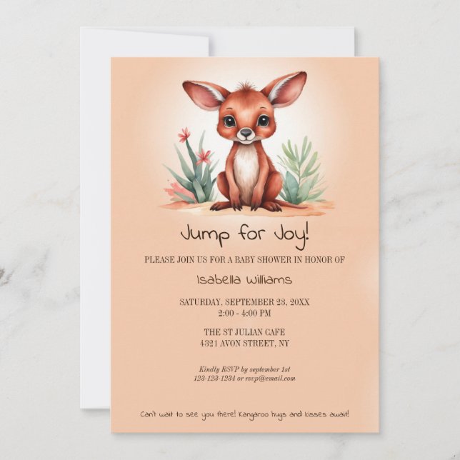 Niedliche Red Kangaroo Baby Shower Jump to Joy Einladung (Vorderseite)