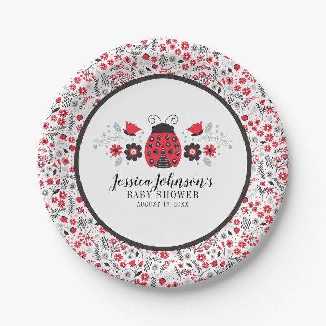 Niedliche Red Ladybug Girl Babydusche Papierplatte Pappteller (Vorderseite)