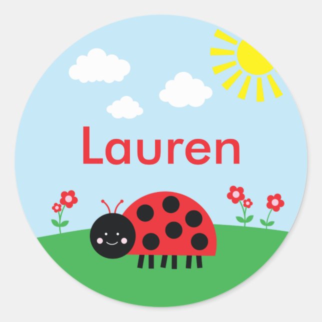 Niedliche Red Ladybug Personalisiert Labels Runder Aufkleber (Vorderseite)